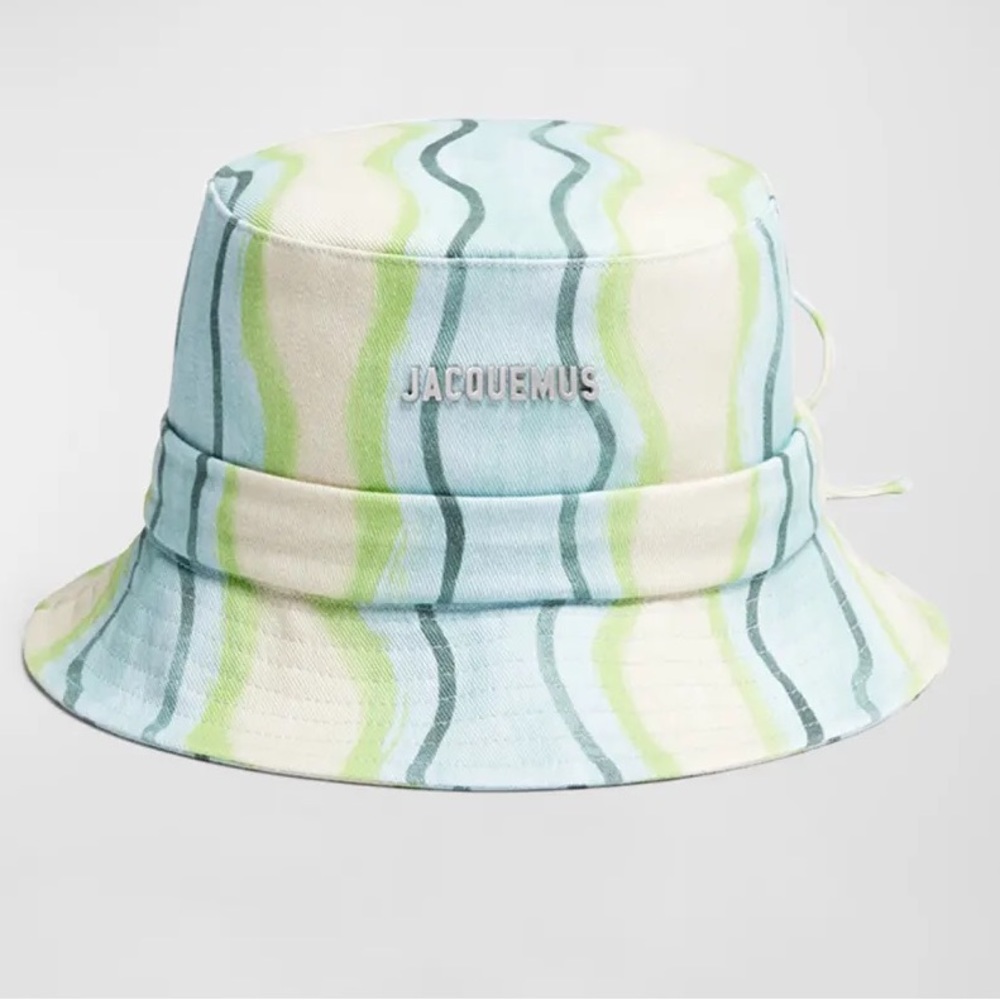 NWT Jacquemus Bucket Hat Le Bob Gadjo Unisex in Blue / Grey Stripe Le Raphia - Picture 16 of 16
